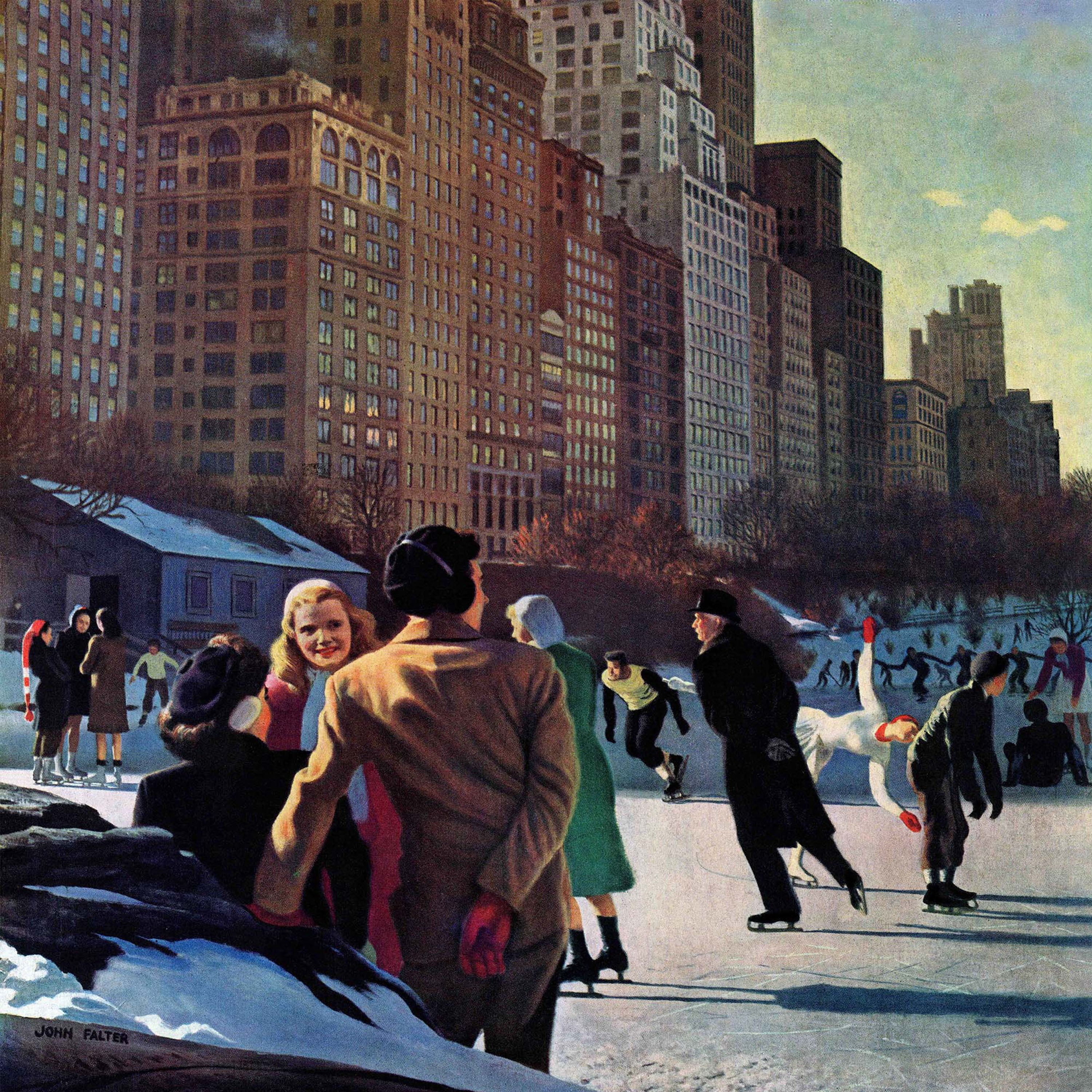 Marmont Hill "Skaters in Central Park" by John Falter Painting Print on Canvas