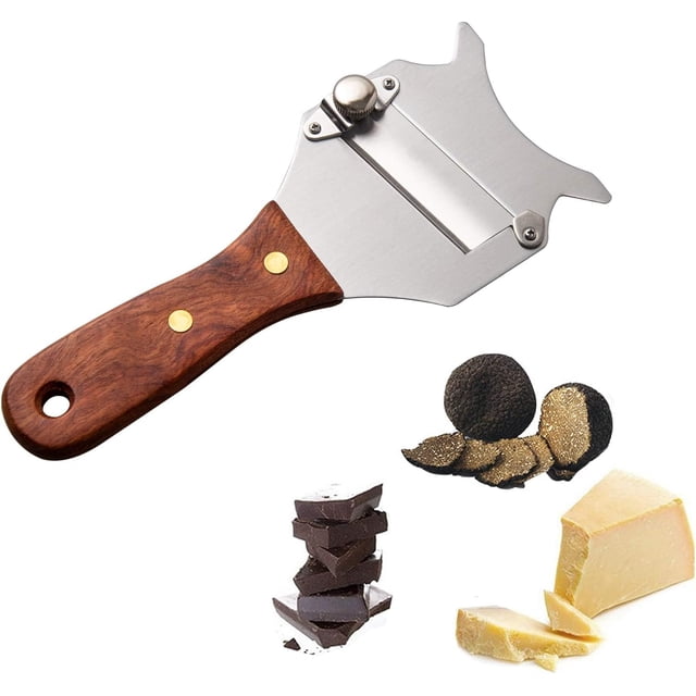 Cortadora de trufas, afeitadora de acero inoxidable para Chocolate, queso, rallador, rizador con hoja suave ajustable y mango de madera