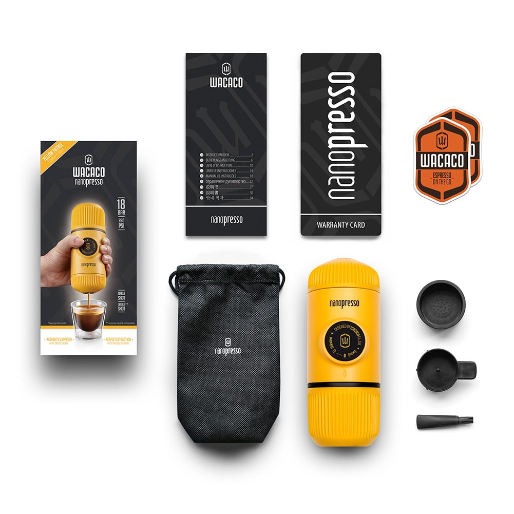 WACACO Nanopresso Portable Espresso Maker-Small Travel Coffee Maker 18 Bar Pressure, Manually Operated -Yellow Patrol With Bag