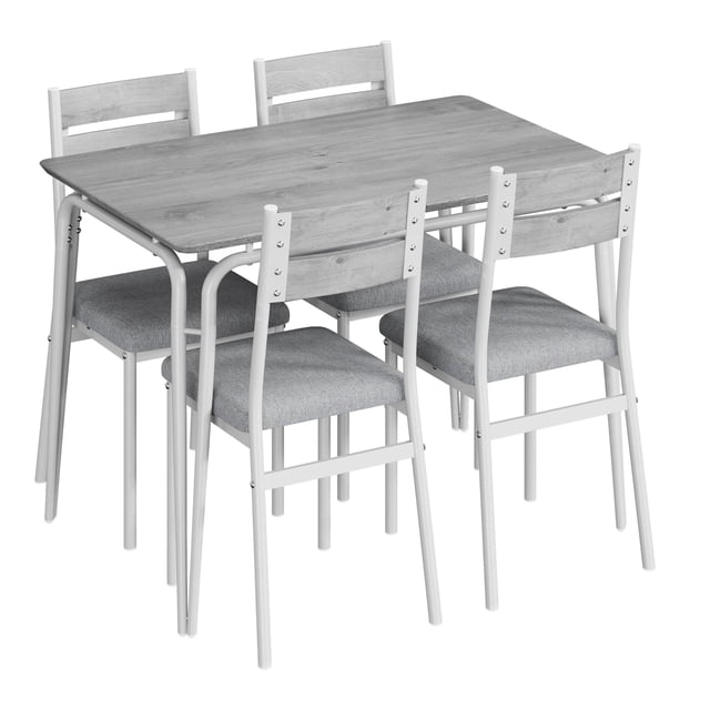 Ourlova 5 Pcs Kitchen White Dining Table Set for 4 with Rectangular Wood Top and 4 Cushioned Chairs for Small Space and Apartment