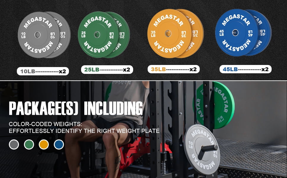 Olympic Bumper Plates, Color Rubber Plates with 2-inch Steel Inserts, Weight Plate of 1.25/2.5/10/25/35/45lb Pair for Weightlifting and Strength Training