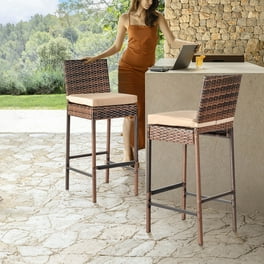 SPECSTAR Tall Outside Barstools Chairs Set of 4 Patio Rattan Furniture with Cushions Black Walmart