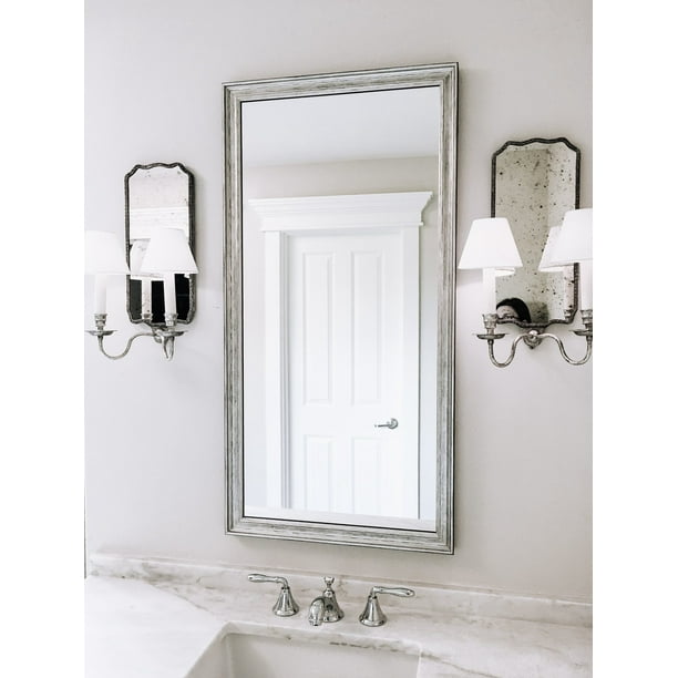 Crenshaw Silver Framed Wall Mirror, Rectangular Vanity Mirror, Multiple