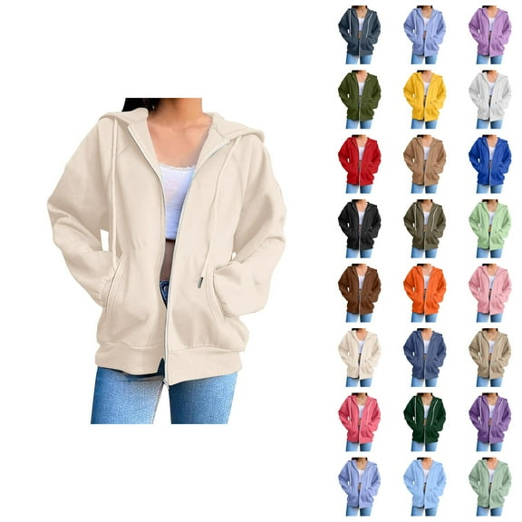 Womens Zip Up Sweatshirt 2026 Fall Winter Trendy Long Sleeve Basic Hoodie Sweatshirt Jacket Coat Outerwear with Pockets