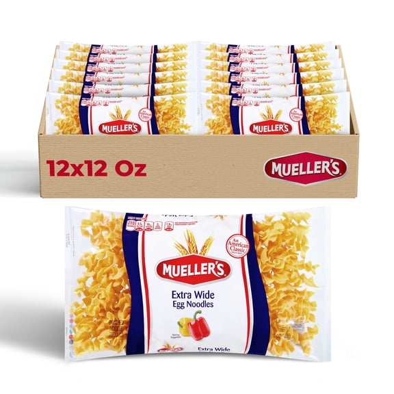Mueller's Extra Wide Egg Noodles, Ideal for Quick Meals, Holds Sauce Perfectly, 12 Units, 10.5 lbs Total
