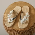 thumbnail image 6 of Bxsruta White Flower-Embellished Flip Flops with Decorative Centers, Woven Sole for Beach Trips & Casual Wear, 6 of 8