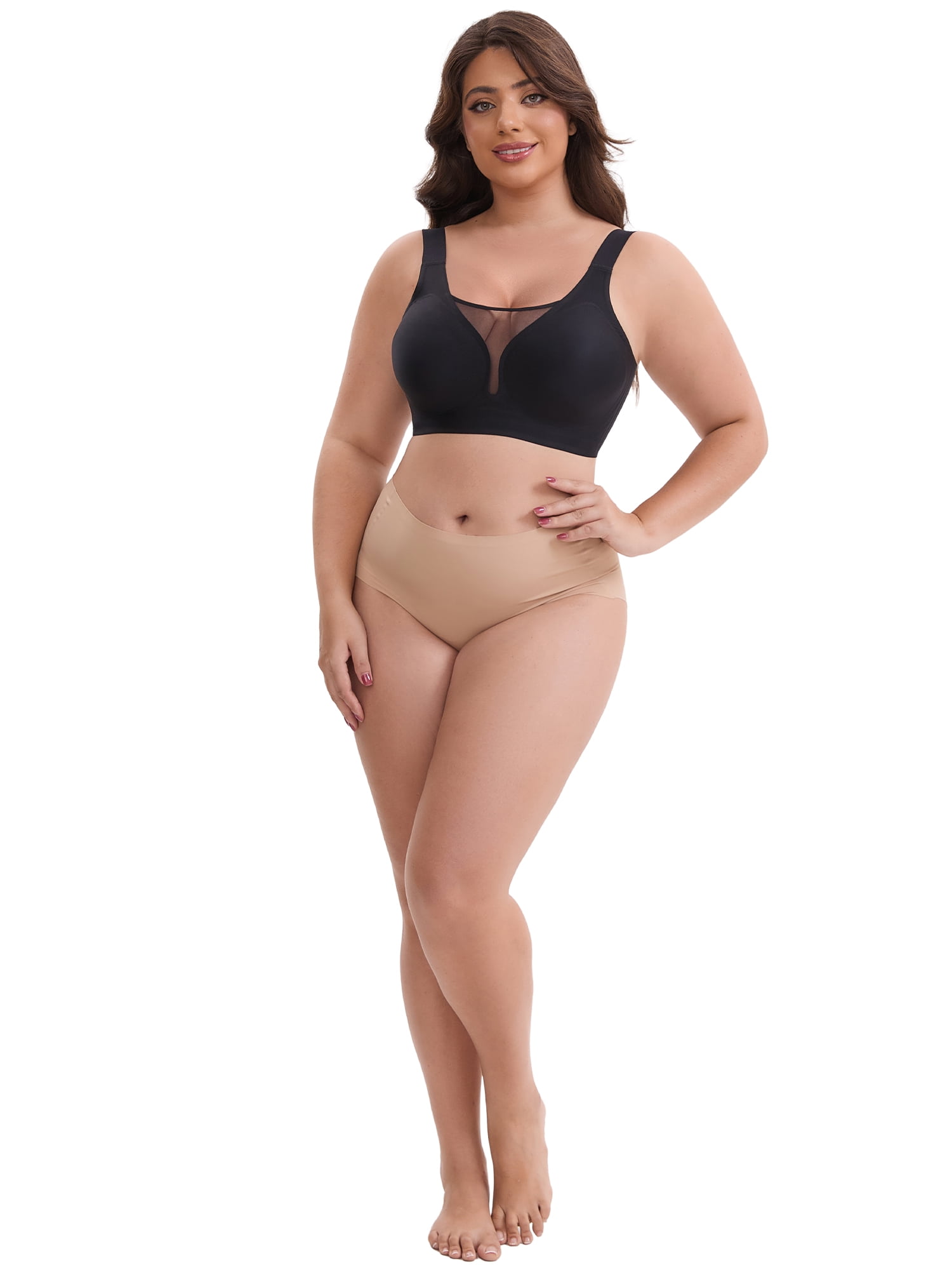 DARING DIVA Plus Size Wide Strap Seamless Bralette No Underwire Smooth Bra M Black
