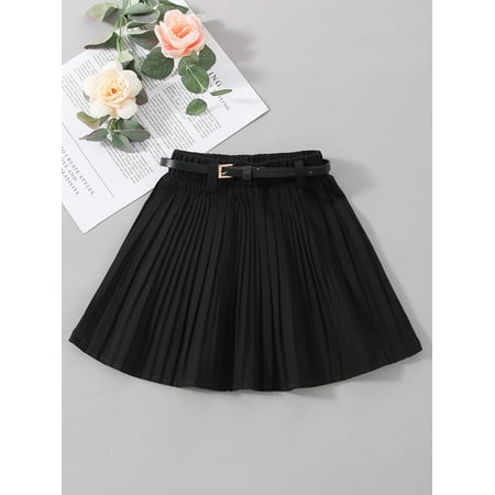

Black Toddler Girls Pleated Belted Skirt Preppy 120 S040E