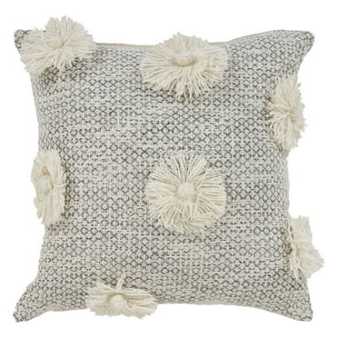 Lr Home Xavia 18" x 18" Gray/Ivory Floral Tufted Cotton Adult Decorative Throw Pillow
