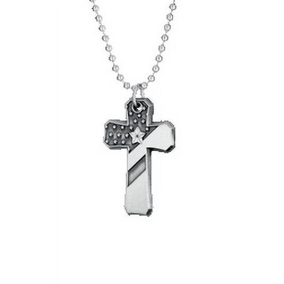 Antique Finish Flag Cross Necklace - Proverbs 30:5