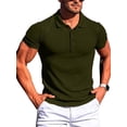 thumbnail image 1 of UKAP Men Summer Tops Ribbed Polo Shirt Button Down T Shirts Casual Work Knit Blouse Army Green S, 1 of 2