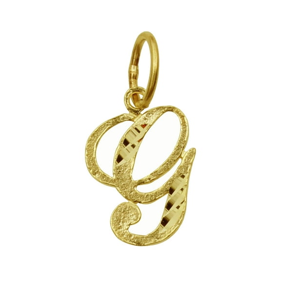 Precious Stars 14K Yellow Gold Diamond-cut Cursive Letter Unisex Initial 'G' Pendant - No Chain, Pendant Only