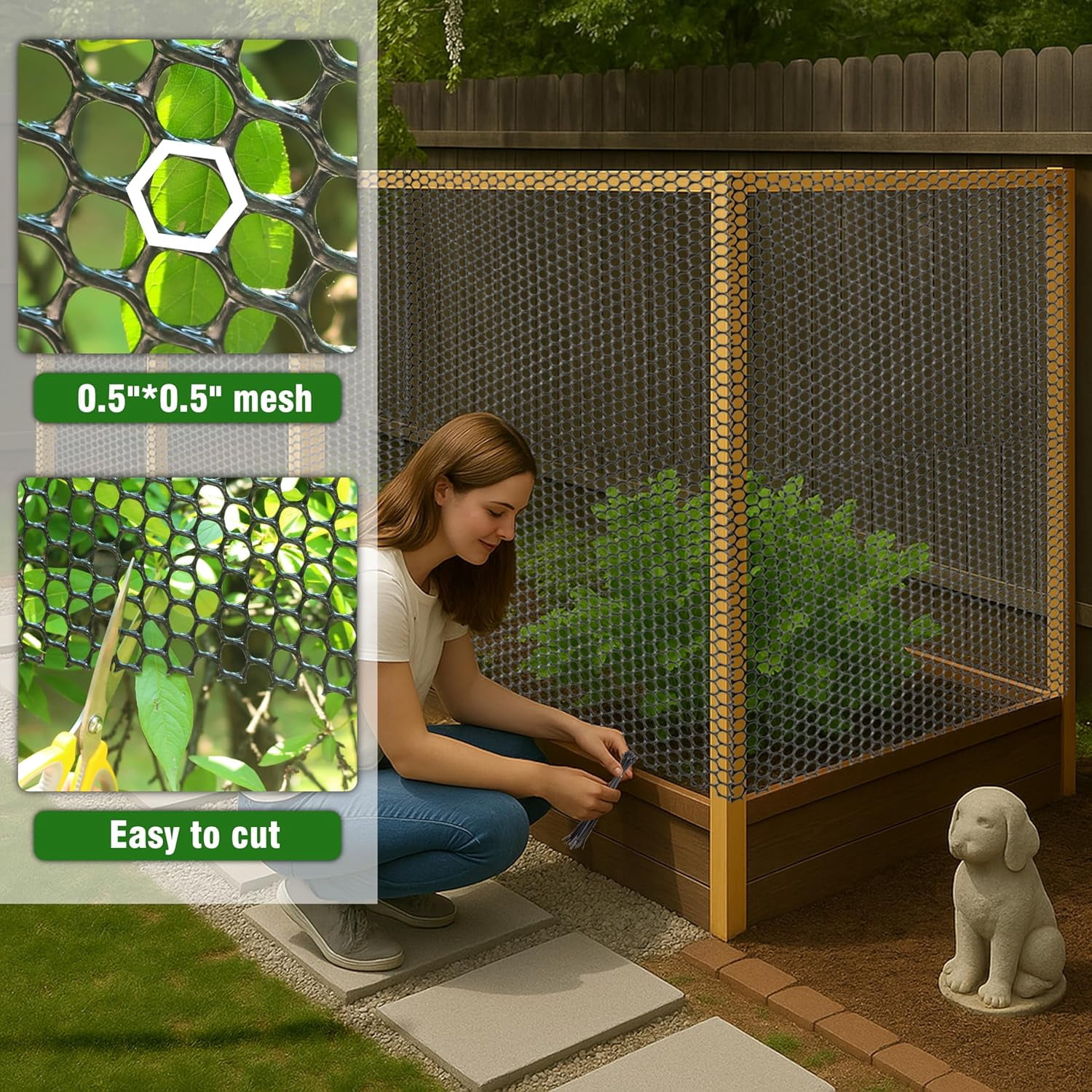 Gardzen 16in x 33ft Plastic Chicken Wire Mesh with 70 Pcs Zip Ties, 0.5in Hole Heavy-Duty Poultry Netting Garden Fence for Snow, Outdoor Barriers