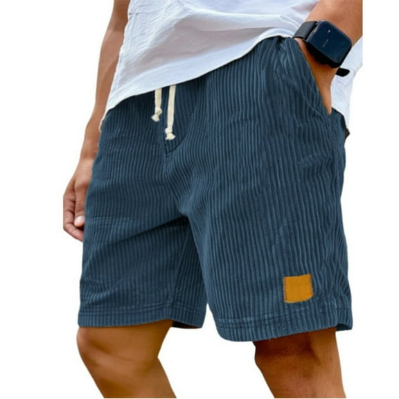 Hearthz Mens Corduroy Shorts Drawstring Elastic Waist Lightweight Casual Summer Beach Mens Big and Tall Shorts with Pocket Navy ,L