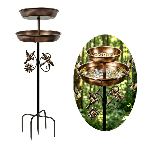 GASIKGOYINE Metal Bird Bath for Outside - Outdoor Garden Decor Birdbath 2-Tier Water Bowl Adjustable Height 44'' Tall for Yard