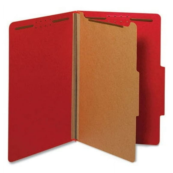 Bright Colored Pressboard Classification Folders, 1 Divider, Legal Size, Ruby Red, 10/Box