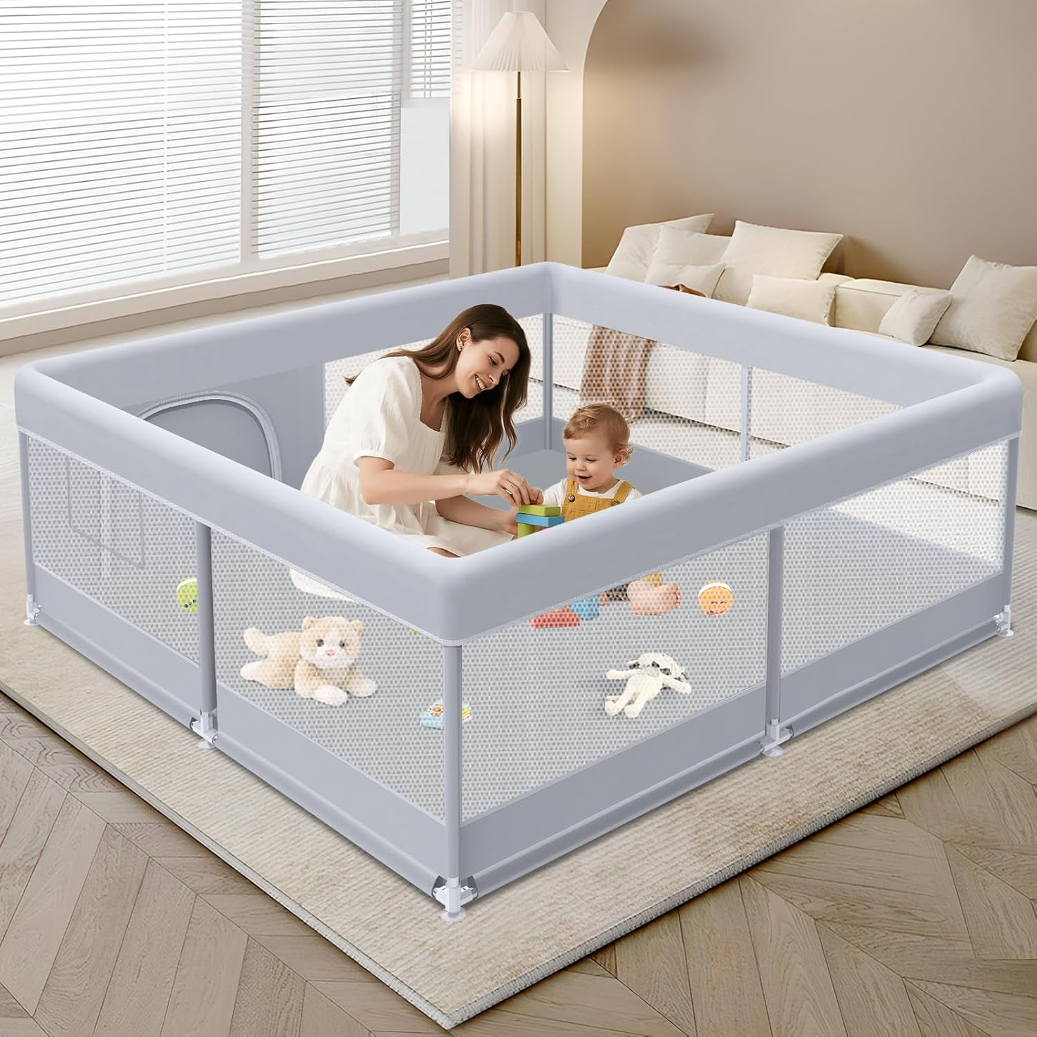 Baby Playpen 4-Panel, Kids Folding Playard, Portable Safety Yard