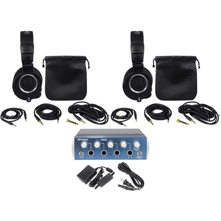(2) Audio Technica ATH-M50X Studio Monitor Headphones+Presonus HP4 4 Channel