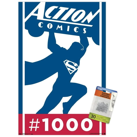 DC Comics - Superman - Action Comics 1000 Wall Poster with Push Pins, 14.725" x 22.375"