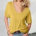 thumbnail image 2 of Top de manga corta con escote en V profundo para mujer - Blusa holgada informal de color liso, poliéster/spandex/algodón, S-XXL, moderna/para discoteca/playa, 2 of 5