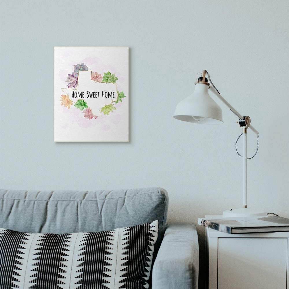 The Stupell Home Decor Collection Texas State Home Sweet Home Succulent Watercolor Vignette Wood Wall Art