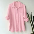 thumbnail image 4 of ORT Women Linen Shirts Button up Cotton Short Sleeve Dress Shirt Textured Collared Summer Work Blouse(Z1-Pink,3XL), 4 of 4