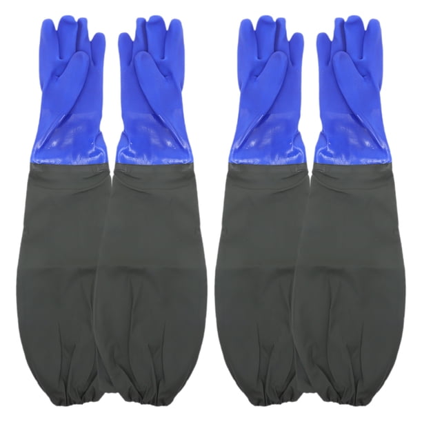 BRIGHTFUFU 2 pares de guantes largos de goma hasta el codo, impermeables, guantes de limpieza de cocina, guantes largos de goma, guantes para lavar platos, guantes de seguridad industrial