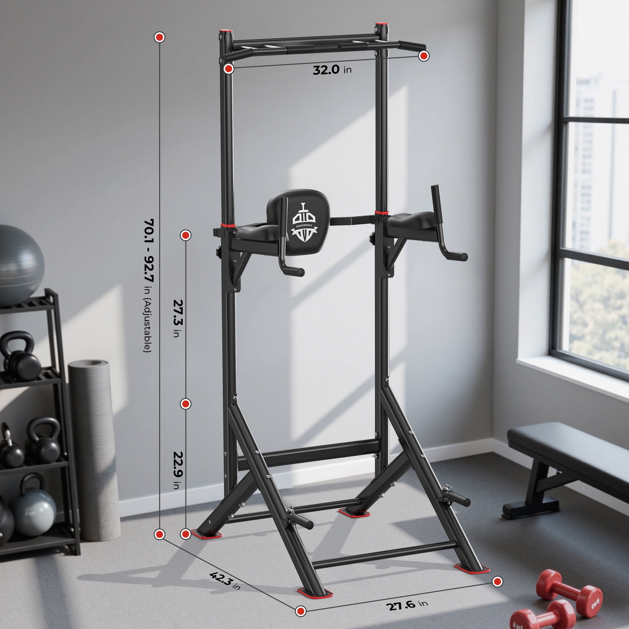 FED Fitness Sportsroyals Power Tower Pull Up Bar Station, 450LBS Stable Pull Up Dip Station for Home Gym