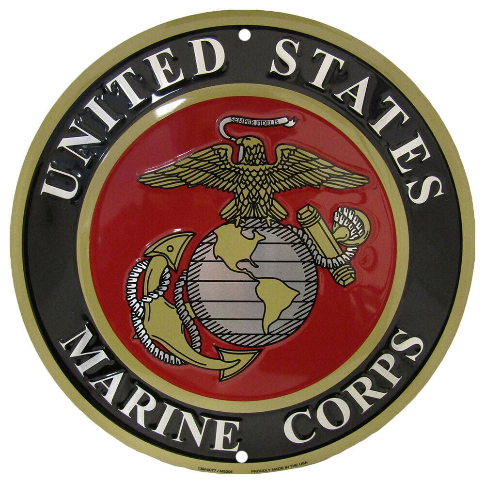 United States Marine Corps USMC 12" Round Metal Sign Embossed Patriotic Decor 