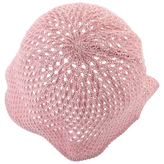 KALLORY Female Cotton Linen Bucket Hat Pink Sunshade Hat Breathable Comfortable for Outdoors