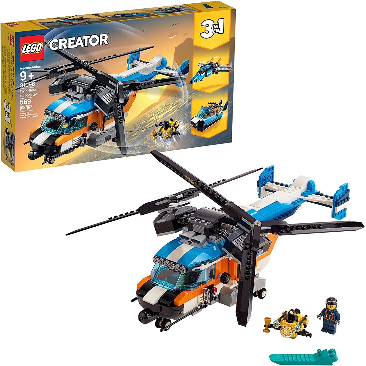 Lego Creator 3in1 Twin Rotor Helicopter 31096 Building Kit 569 Pieces Walmart Com Walmart Com