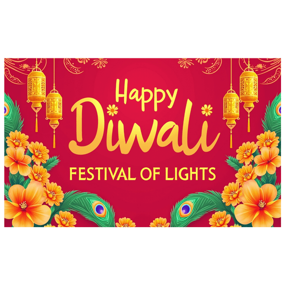 Decorative Design Diwali Banner Colorful Theme Festival of Lights Polyester Material Floral Design for Indian Festival Home Decoration Outdoor Celebration