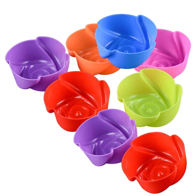 EeaseMX 8 piezas de silicona decorativa Muffin Cups Rose Flower Shape Moldes de pastel Pudding Jelly Chocolate Moldes DIY Cupcake Baking Tool (Color aleatorio)