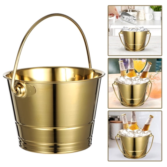 KALLORY 1Pcs Ice Cube Bucket For Hotel Bar Ktv Party Nightclub In Golden Stainless Steel