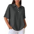 thumbnail image 3 of VBVC Women's Waffle Short Sleeve Shirt , Collared V Neck Tunic Top For Women , Ladies' Casual Breathable Blouse, Dark Gray , S-3XL, 3 of 8