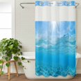 thumbnail image 3 of Blue Teal Summer Beach No Hook Shower Curtain Waterproof,Bathroom Curtains with Snap in Liners and See Through Top Window,Coastal Nautical Seawater Ocean Hotel Style Bathtub Curtains Shower 36"Wx78"L, 3 of 8