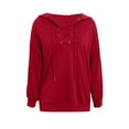thumbnail image 5 of ATOYSOY Women's Retro Solid Color Pullover Workout Long Sleeve Tees Fall Winter Casual Shirts Fashion Loose Hoodie Tops V Neck Lacing Sweatshirts Outwear Red XL, 5 of 7
