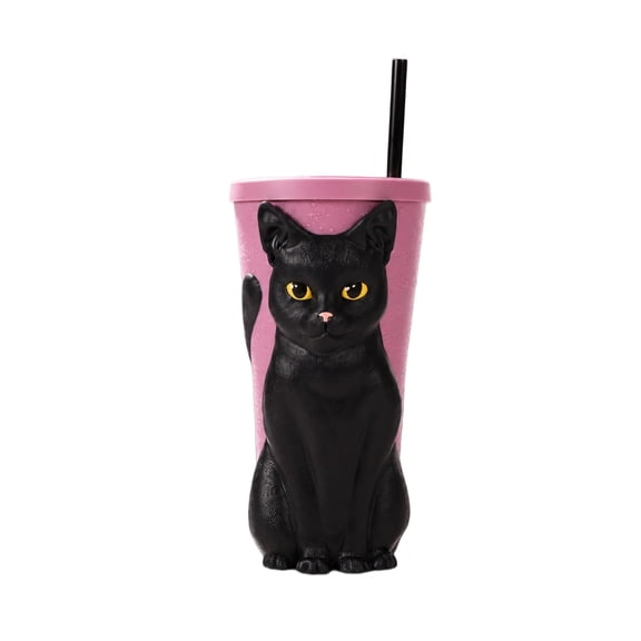 Yichu Black Cat Grippr Tumbler, Stainless Steel Cute Magic Cat Cup with Straw