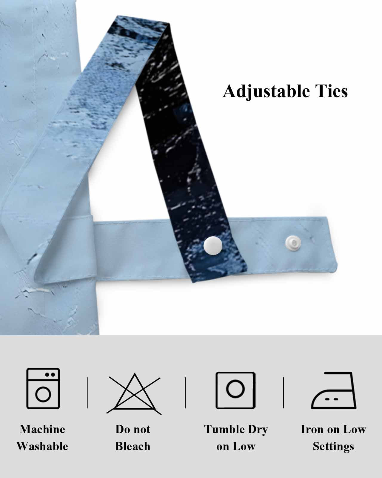 Abstract White Ombre Blue Tie Up Valances Curtain, Oil Painting Ombre Modern Kitchen Valances for Windows Decor, Rod Pocket Short Curtains Set for Bedroom/Bathroom, 60"x18"