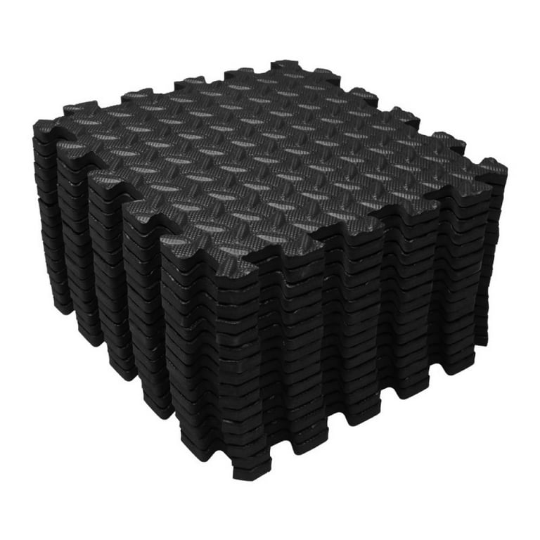 Ottomanson Soft EVA Foam Mat Flooring Tiles, Black, 16 PC, 12 x 12 