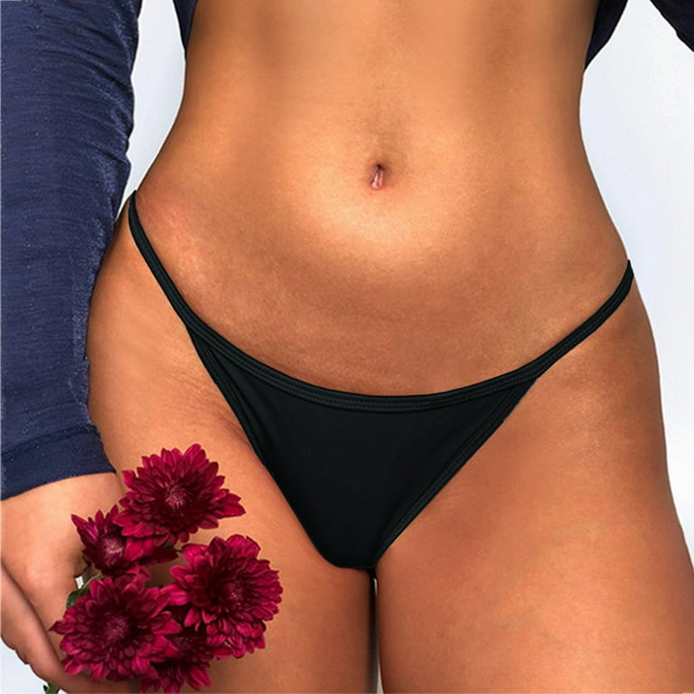 Breathable Bikini Panties for Women Plus Size Sexy T-Back G-String Thong  Soft Underwear Black L 