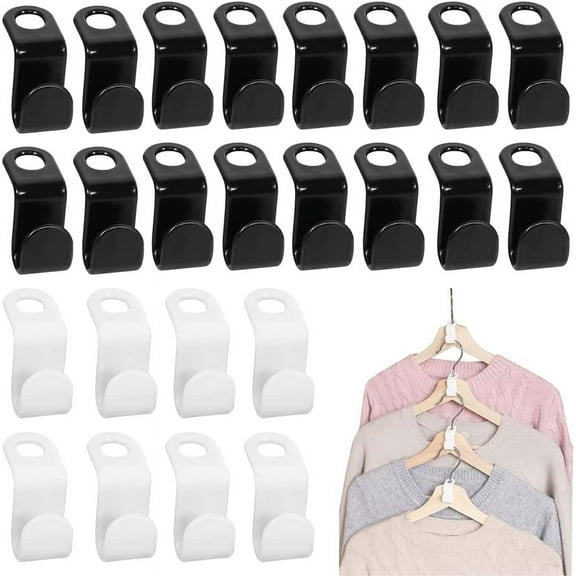 100Pcs Clothes Hanger Connector Hooks, Super Space Saving for Closet Heavy Duty Cascading Hanger Extender Hooks Plastic Closet Hanger Organizer (White & Black)