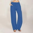 thumbnail image 2 of hotojiny Linen Pants Women Summer Baggy Flowy Wide Leg Beach Trousers with Pockets Comfy Drawstring Solid Color Lounge Pants, 2 of 7