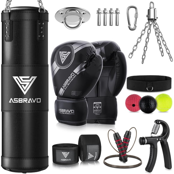 Saco de boxeo ASBRAVO de 4 pies para adultos con guantes de 350 ml para entrenamiento de artes marciales mixtas