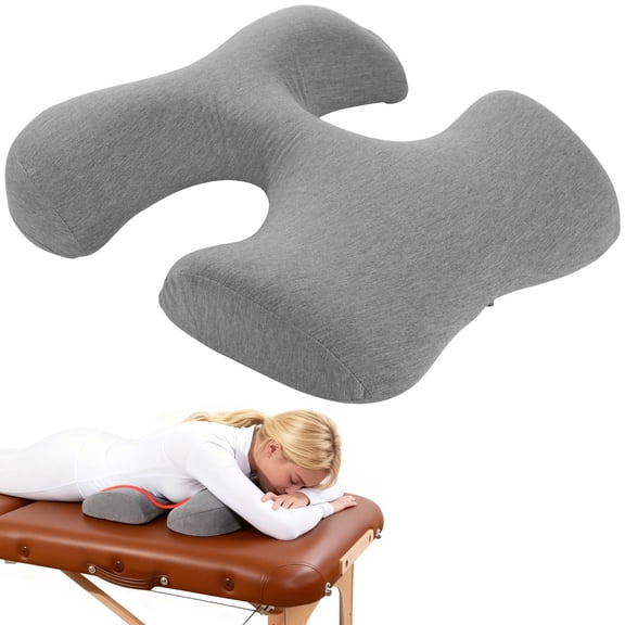 Breast Support Pillow, T-Shape Face-Down Pillow with Hollow Design, Memory Foam Filling, 17.7 x 16.9 x 3.1 in, Soft Polyester Cover & Bolster for Home & SPA Relaxation