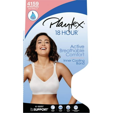 Playtex Womens 18 Hour Cooling Comfort Wire-Free Sports Bra - 4159 38D Black