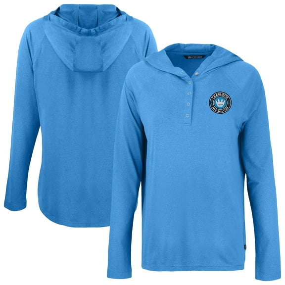 Women's-Cutter & Buck Blue Charlotte FC Coastline Epic Comfort Eco Recycled Quarter-Snap Raglan Hoodie Top