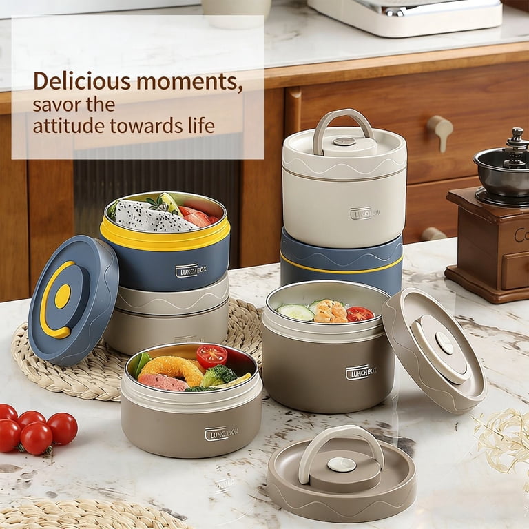 Insulated Food Jar, Thermos for Hot Food, Large Soup Thermos Container, Stainless Steel Food Warmer Lunch Box with Folding Handle, Leakproof Portable Food Flask