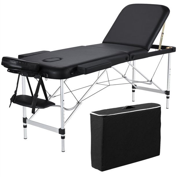Yaheetech Professional Massage Table 3 Fold Salon Bed with Backrest/Headrest/Armrest/Hand Pallet