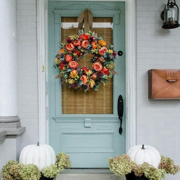 17.7-Inch Autumn Wreath Fall Wreaths for Front Door Outside,with Pumpkin Berries Suitable for Halloween Thanksgiving